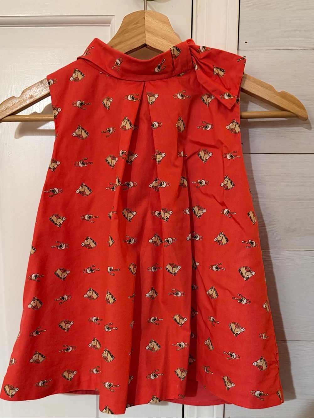 Janie and Jack Coral Horse Print Sleeveless Peter Pan Collar Top